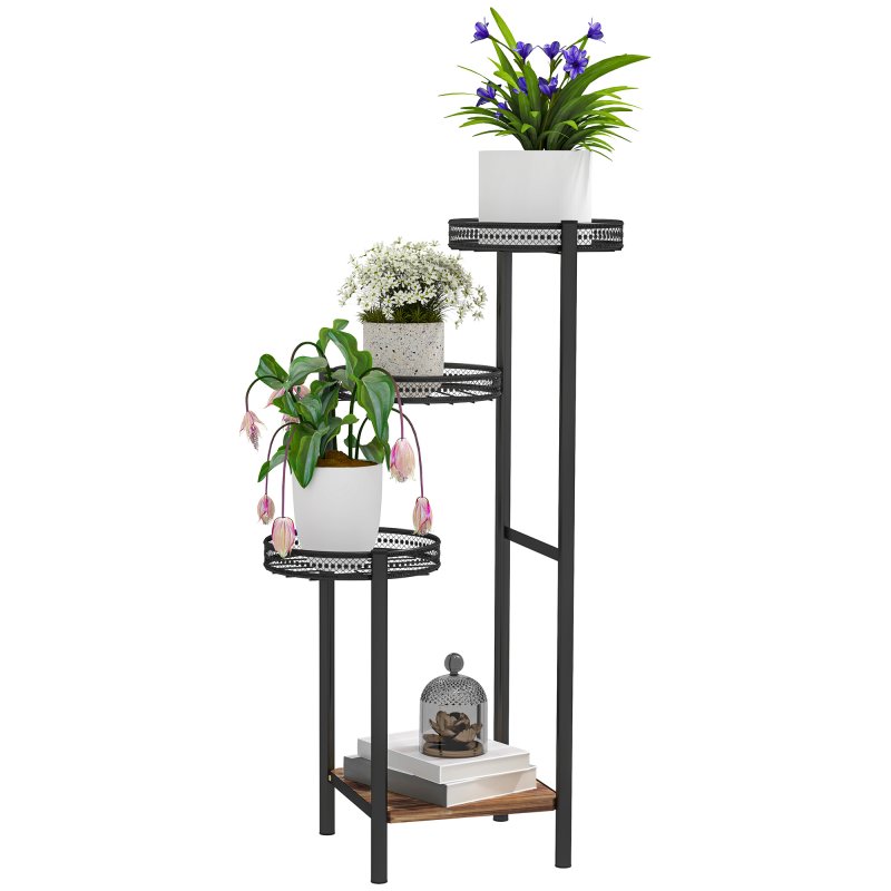 Outsunny 4 Tiered Plant Stand, Tall Metal Plant Shelf, Corner Plant Holder Display Rack for Living Room, Balcony, Garden, Patio
