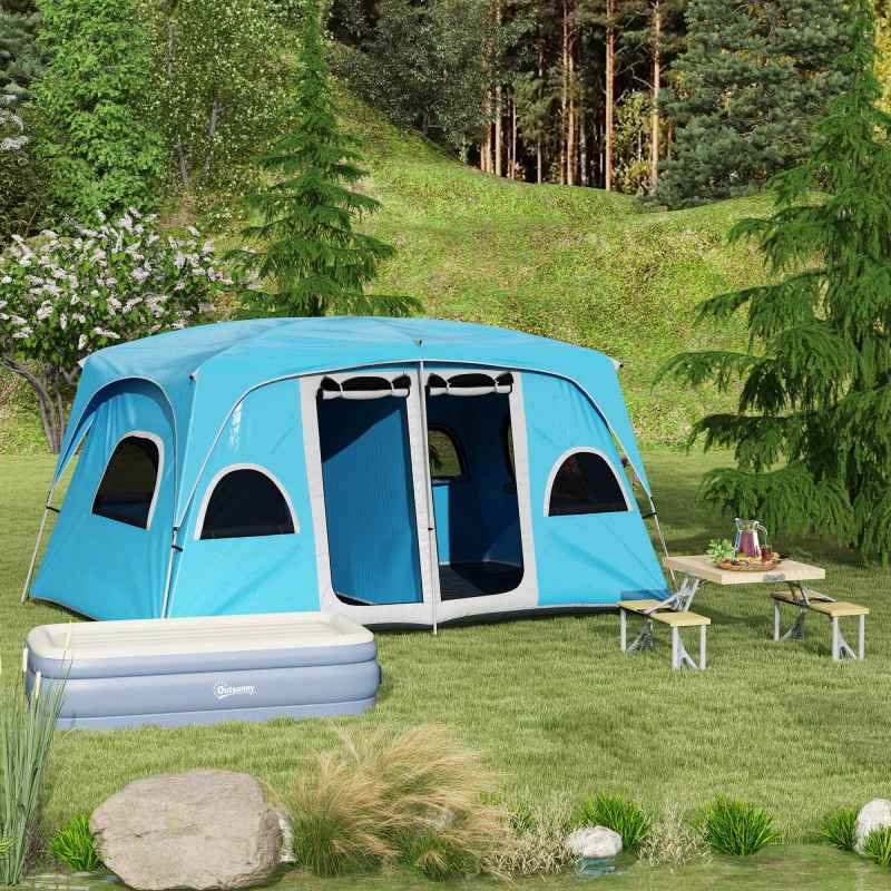 Outsunny Folding Wooden Picnic Table with Seats and Umbrella Hole, Aluminium Frame Portable Camping Table and Chairs Set, for Patio, Yard, Porch and Garden