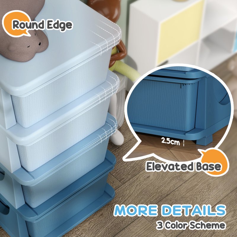 HOMCOM Kids Storage Units with 4 Drawers 4 Tier Chest Vertical Dresser Tower Toy Organiser for Nursery Playroom Kindergarten Blue