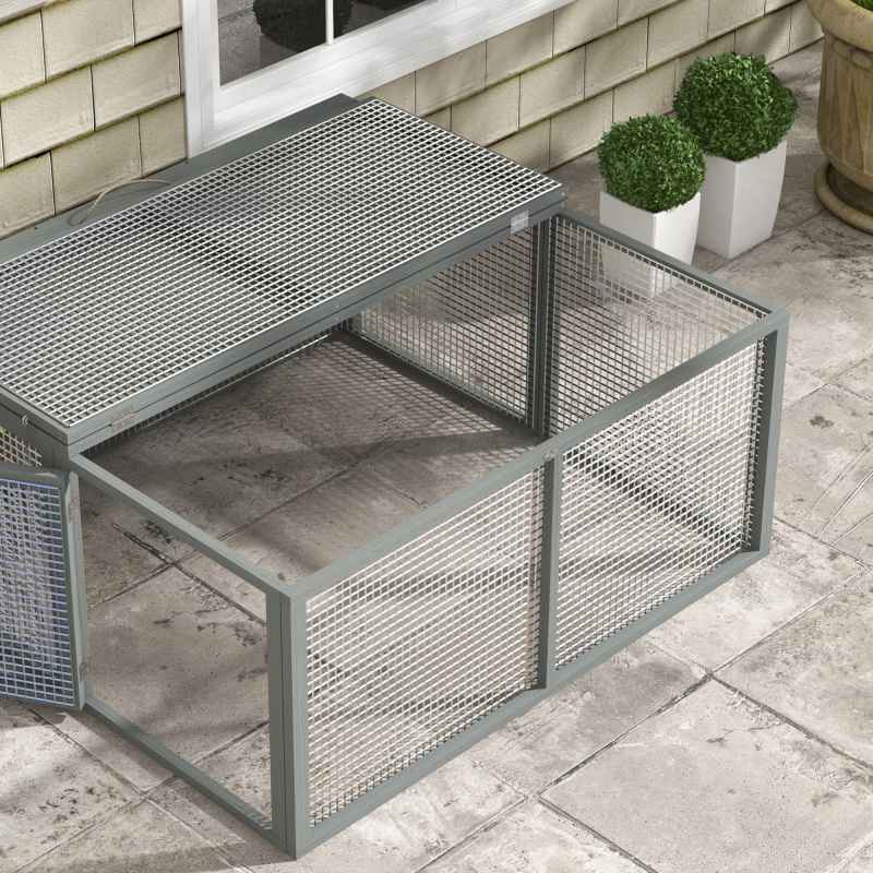 PawHut Rabbit Hutch, Folding Portable Wooden Rabbit Run with Openable Top, for 2-3 Rabbits, Guinea Pig Run for Outdoor, Garden - Grey