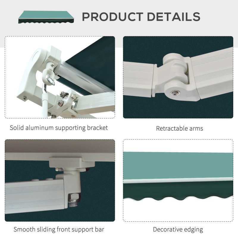 Outsunny 3m x 2.5m Garden Patio Manual Awning Canopy Sun Shade Shelter with Winding Handle Retractable Green