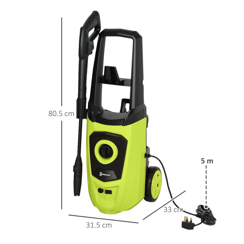 DURHAND 1800W High Pressure Washer, 150 Bar Pressure, 510 L/h Flow, High-Performance Portable Power Washer Jet Wash Cleaner with 6M Hose, Snow Foam Bottle for Garden, Car, Furniture, Green