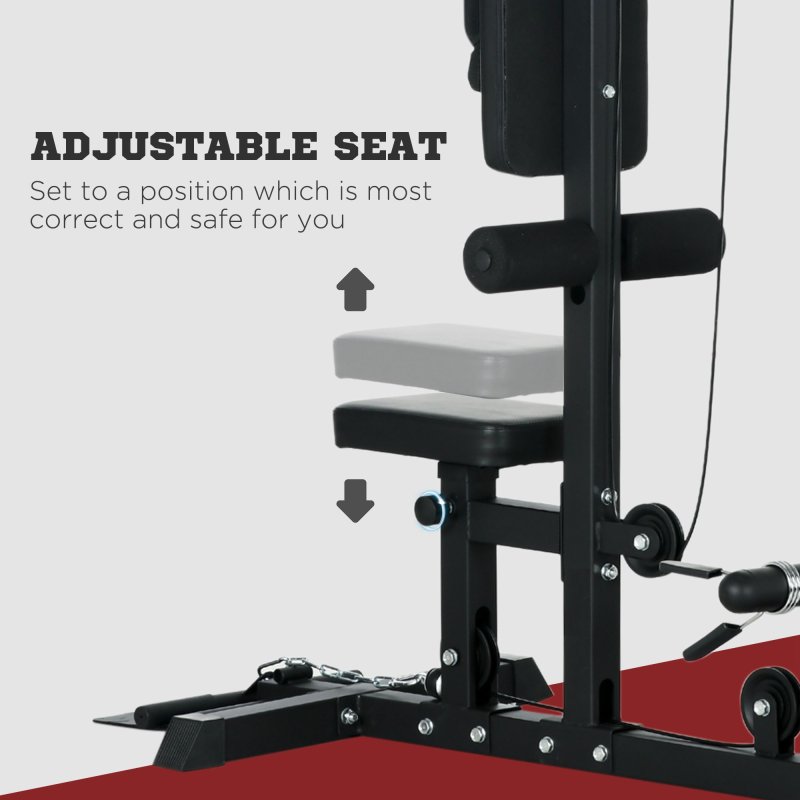 SPORTNOW Lat Pull Down Machine with Adjustable Seat, High and Low Pulley Cable Machine with Flip-Up Footplate, Multi-Function Home Gym Fitness Equipment - Black