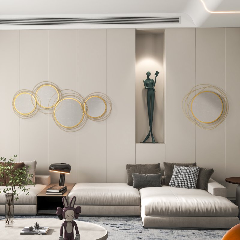 HOMCOM Metal Wall Art 107cm Modern Decorative Mirror Decor Hanging Home Wall Sculptures for Living Room Bedroom Dining Room, Gold