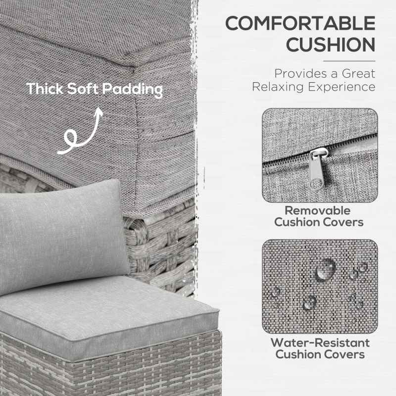 Outsunny Armless Rattan Garden Chair, Outdoor Rattan Chair with Cushions, PE Wicker Garden Furniture with Steel Frame, Adjustable Footpads for Garden, Terrace, Light Grey