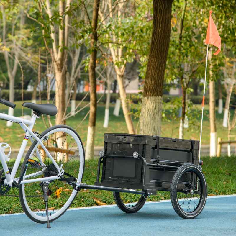 HOMCOM Bike Trailer, Bicycle Cargo Trailer Cart, Bike Wagon with 65L Foldable Storage Box, Big Pneumatic Tyres and Safe Reflectors, Max Load 40KG, Black