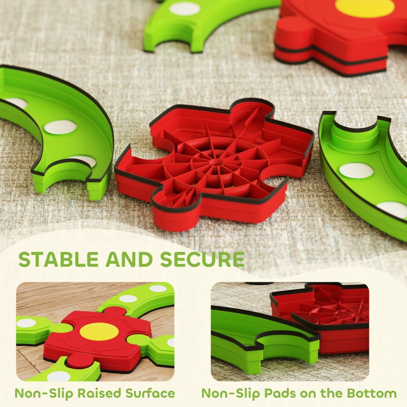 AIYAPLAY 13 PCS Kids Balance Beam, Stepping Stones Set with Non-slip Textured Surface & Bottom, Outdoor Indoor Sensory Toys, Obstacle Course for Toddlers Ages 3-8, Green