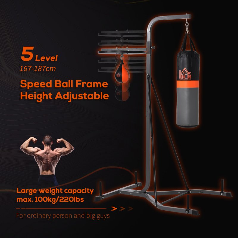 HOMCOM Freestanding Boxing Punch Bag & Speed ball Station, for Home Gym, Grey