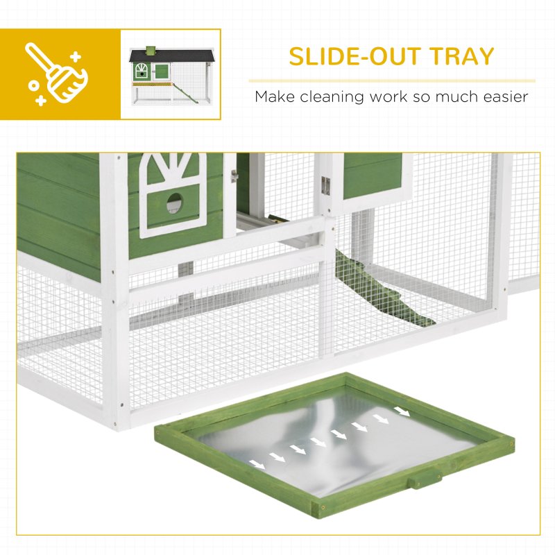 PawHut 2 Tiers Rabbit Hutch and Run Wooden Guinea Pig Hutch Outdoor with Sliding Tray, Ramp, Water-resistant Roof, for 2-4 Rabbits, Green