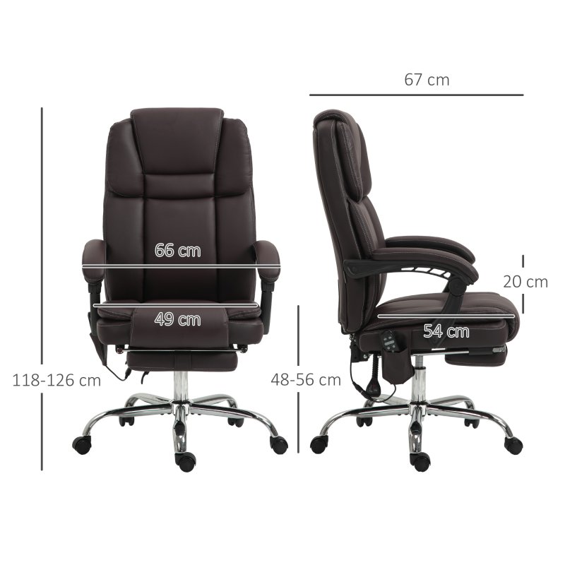Vinsetto Office Chair with 6-point Vibration Massage and Heat, PU Leather High Back Recliner Desk Chair with Adjustable Height, Armrest, Footrest for Home, Dark Brown