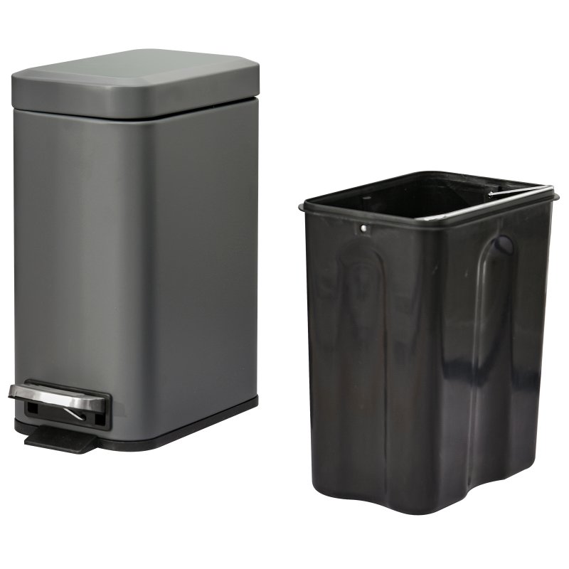 HOMCOM 5L Rectangular Compact Bin Steel Body Removable Bucket Quiet-Close Lid w/ Pedal Lid Rubbish Trash Can Home Office Bedroom Bathroom Living Room Garbage Tidy Clean 