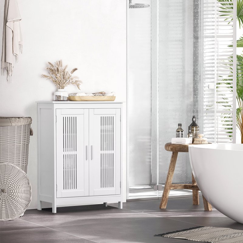 kleankin Narrow Bathroom Cabinet, Slim Bathroom Storage Unit with Adjustable Shelves, Freestanding Storage Cupboard 60 x 30 x 80 cm