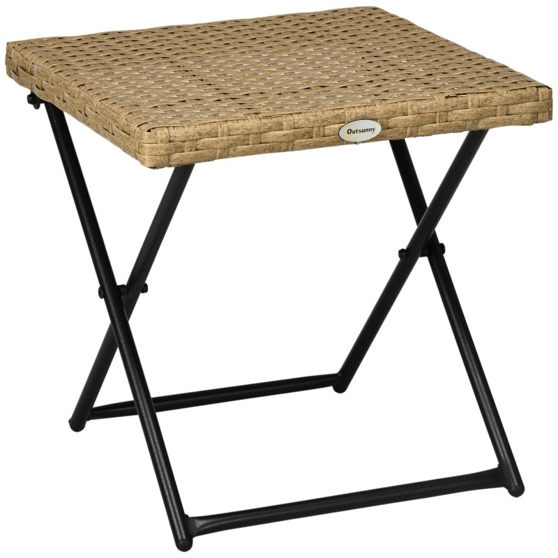 Outsunny Folding Rattan Garden Coffee Table, Small Square Outdoor Bistro Side Table with Rattan Top for Patio, Balcony, Porch, 40 x 40 x 40 cm, Natural