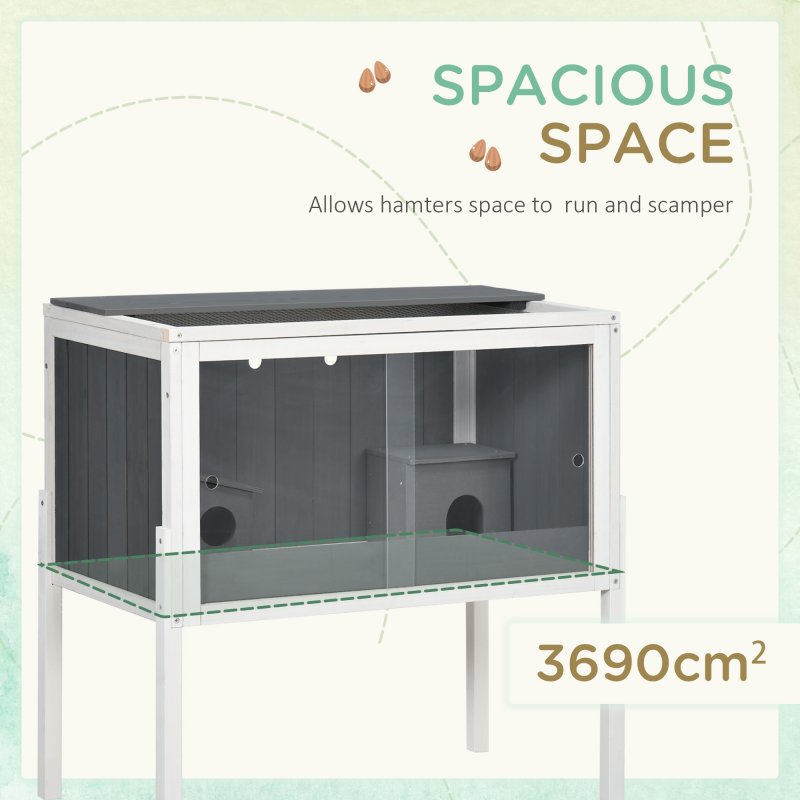 PawHut Wooden Hamster Cages for Hamsters, Gerbils, Rutin Chickens, Small Animal Habitats with Shelf, 82 x 45 x 81cm - Dark Grey