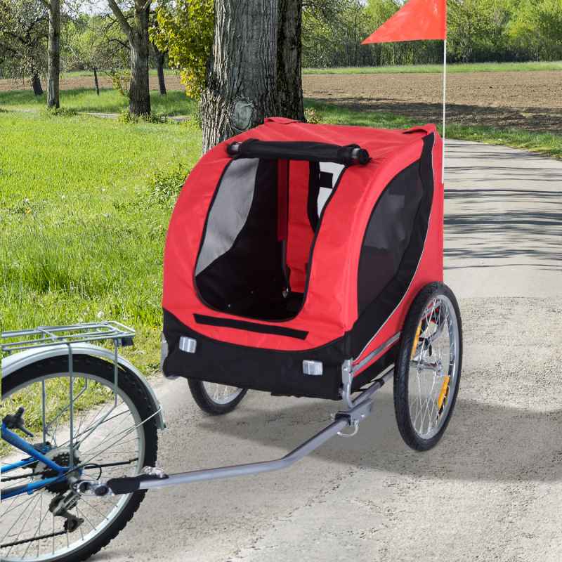 PawHut Steel Dog Bike Trailer Pet Cart Carrier for Bicycle Kit Water Resistant with Hitch Coupler Travel Red and Black