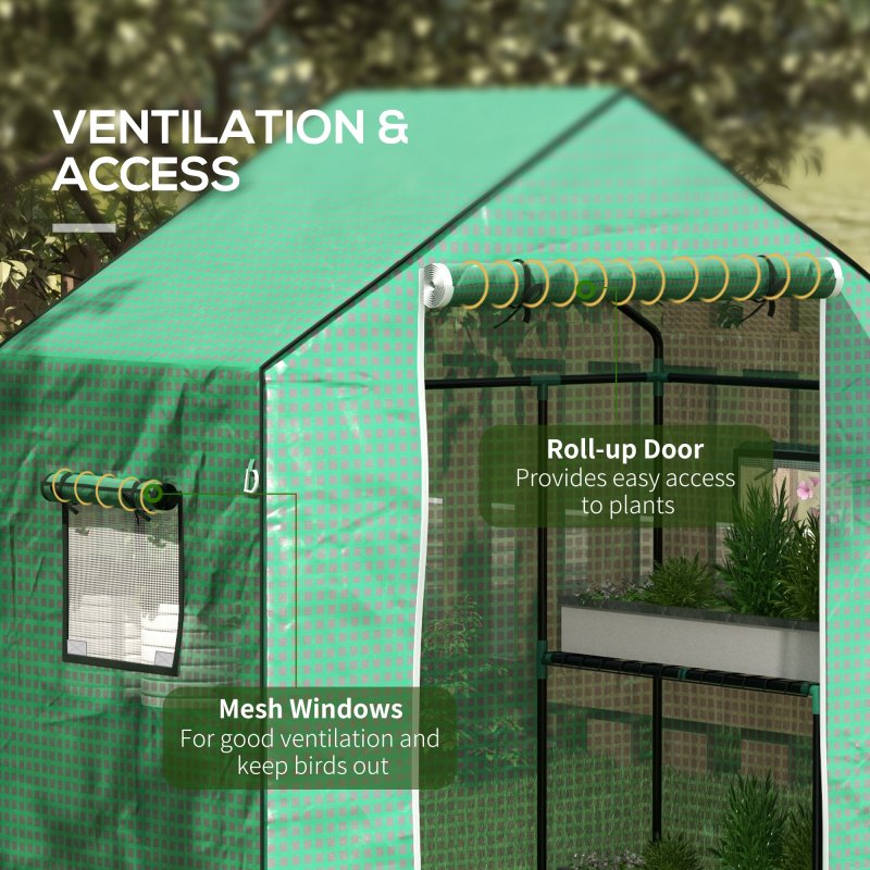 Outsunny Walk-in Greenhouse Cover Replacement with Roll-up Door and Mesh Windows, Reinforced PE Hot House Cover, COVER ONLY, 140 x 73 x 190cm, Green