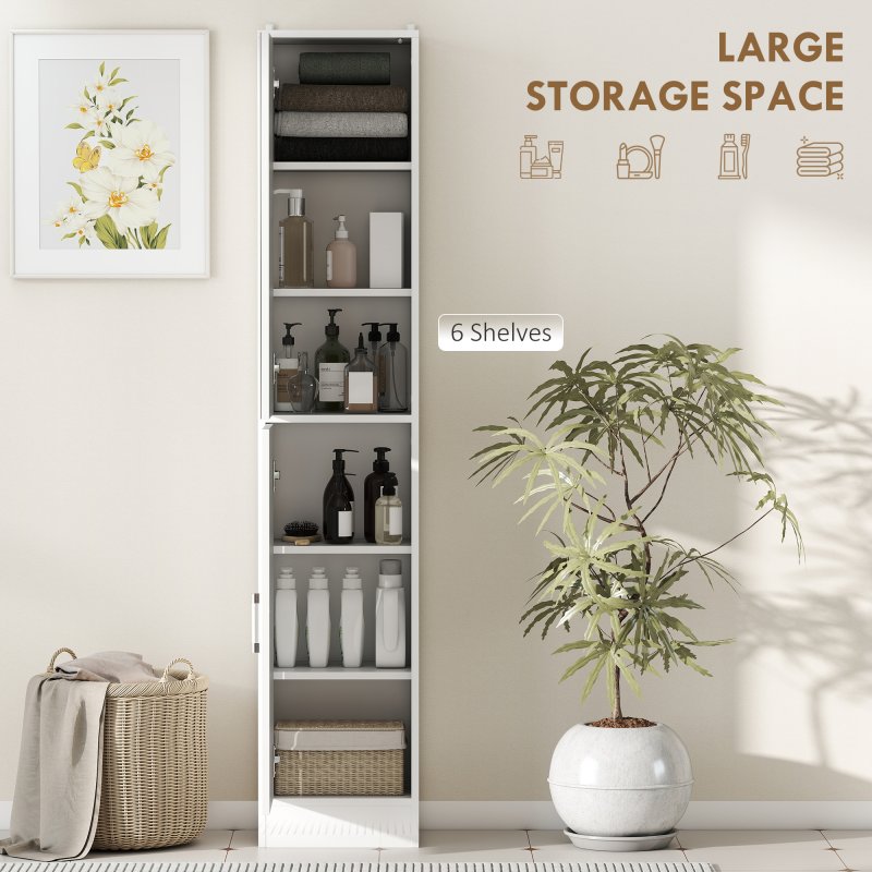 kleankin Tall Mirrored Bathroom Cabinet, Bathroom Storage Cupboard, Floor Standing Tallboy Unit with Adjustable Shelf, High Gloss White