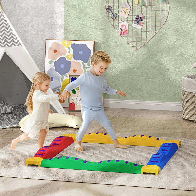 AIYAPLAY Kids Balance Beam, 12 Piece Stepping Stones with Non-Slip Foot Pads, Kids Sensory Toys, Indoor Outdoor Obstacle Course for 3-8 Years