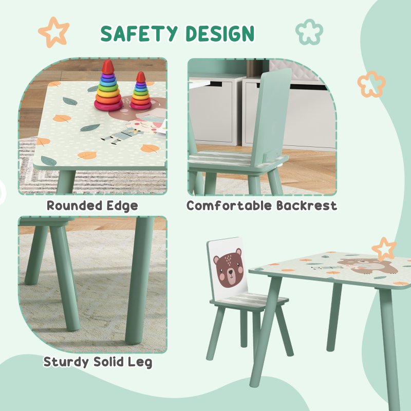 ZONEKIZ Kids Table and Chair Set, Toddler Table with 2 Chairs, Three Piece Toddler Activity Furniture Set for Bedroom, Nursery, Playroom, Green