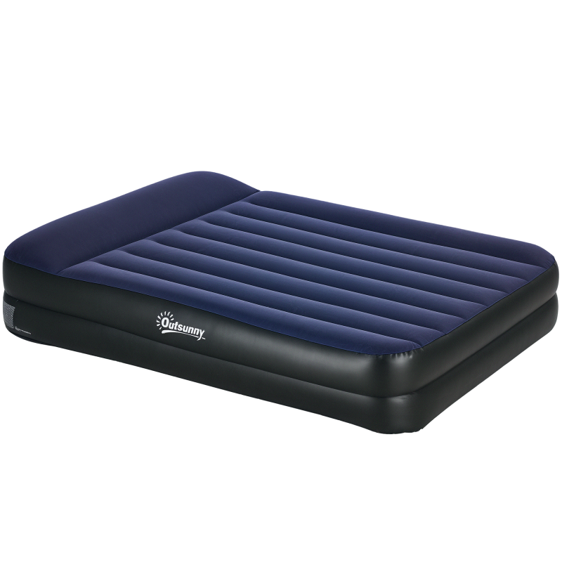 Outsunny King Size Bed with Built-in Electric Pump and Integrated Pillow, Inflatable Mattress with Carry Bag, Flocked Surface, Blow Up Airbed for Guest, Camping, Travel, 203 x 152 x 46cm