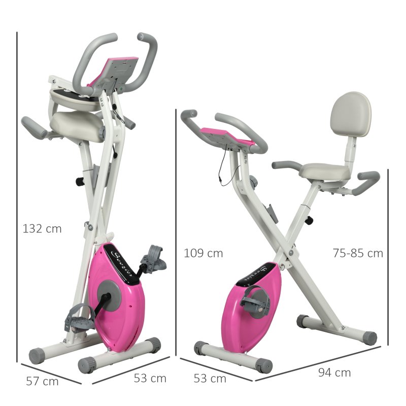 HOMCOM Folding Exercise Bike, 8-Level Magnetic Resistance, Indoor Stationary Bike, Upright Fitness Bike with Backrest Tablet Holder, 5-Level Adjustable Seat Height - White