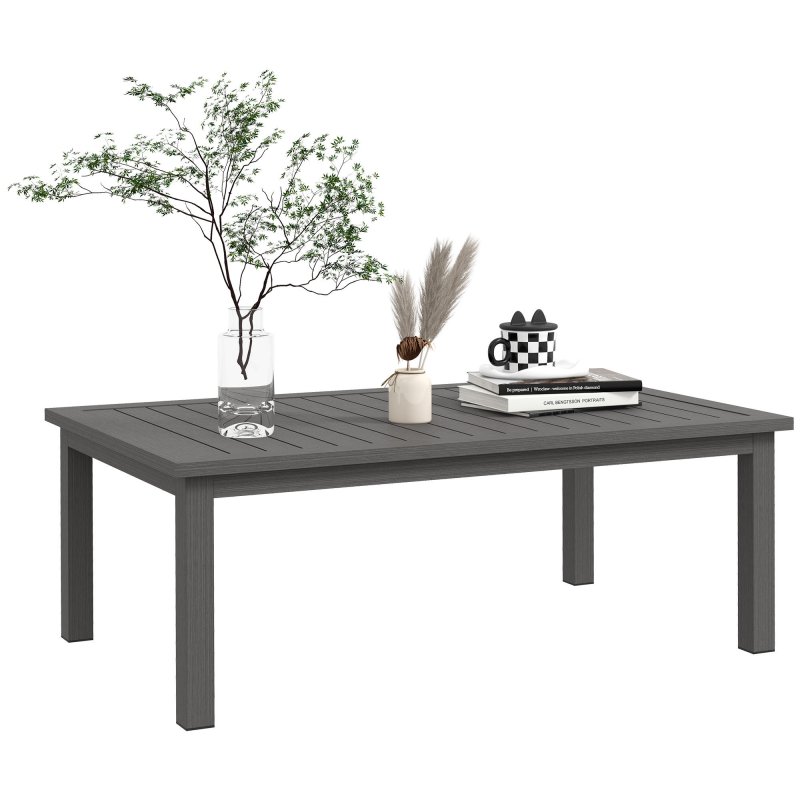 Outsunny Aluminium Outdoor Coffee Table, Rectangular Patio Side Table with Slat Tabletop for Indoor, Garden, Balcony, 100cm x 60 cm, Brown