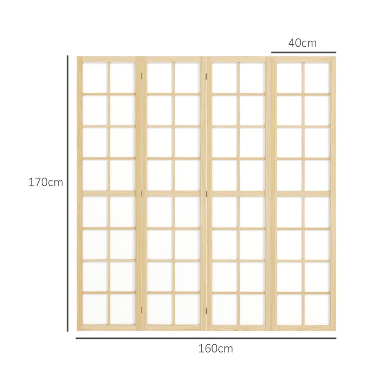HOMCOM 4 Panel Folding Room Divider, Freestanding Privacy Screen, Indoor Room Partition for Living Room, Bedroom and Office, 160 x 170cm