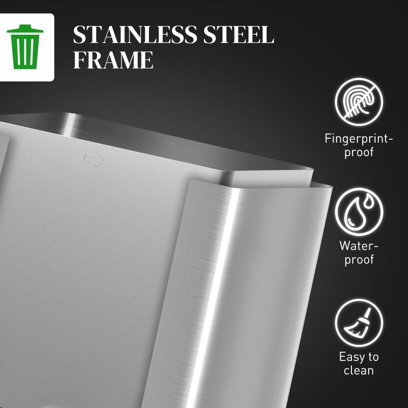 HOMCOM Triple Kitchen Bin, 3 x 15L Pedal Bin, Stainless Steel Three Rubbish Bin with Removable Inner Buckets, Soft Close Lid, Fingerprint-Proof for Recycling and Waste