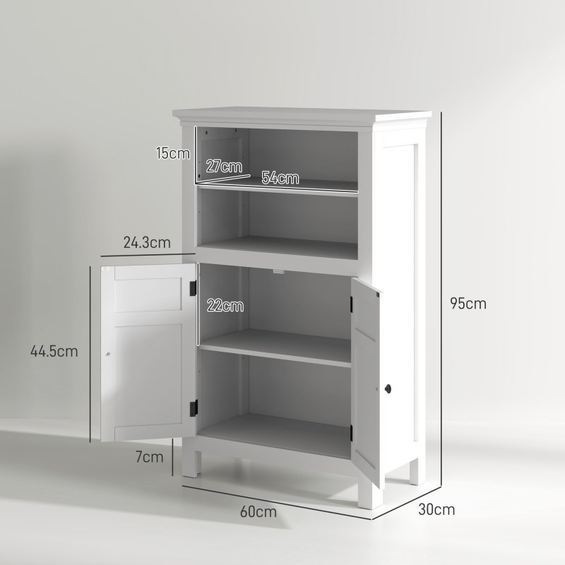HOMCOM Modern Bathroom Storage Cabinet, Freestanding Bathroom Cabinet with Open Shelves, a Cupboard with Doors and Adjustable Shelves, White