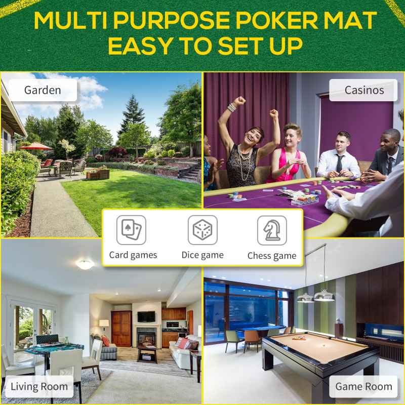 SPORTNOW Foldable Poker Mat for 10 Players, Oval Poker Table Top with Cup Holders, Portable Poker Table Cloth with Carrying Bag, 180 x 90cm - Green