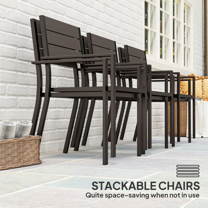 Outsunny 7 Piece Garden Furniture Set, 160 x 80 cm Rectangle Table and 6 Stackable Chairs Set, Outdoor Dining Set for Balcony, Deck, Dark Brown