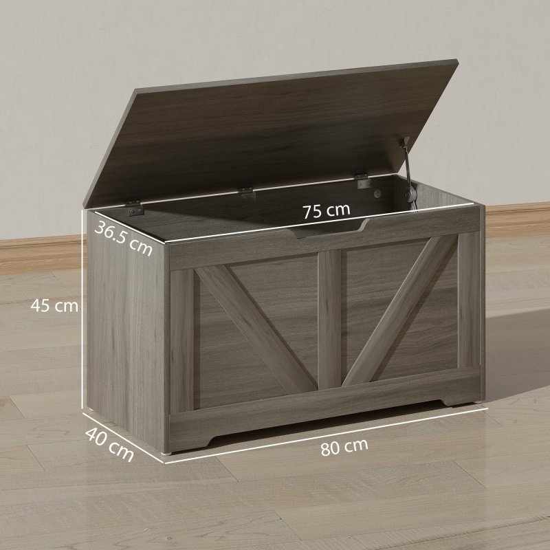 HOMCOM 100L Storage Chest, Storage Trunk with 2 Safety Hinges and U-shaped Cut-out Pull, Organiser Box for Living Room, Entryway, 80 x 40 x 45 cm, Charcoal Grey