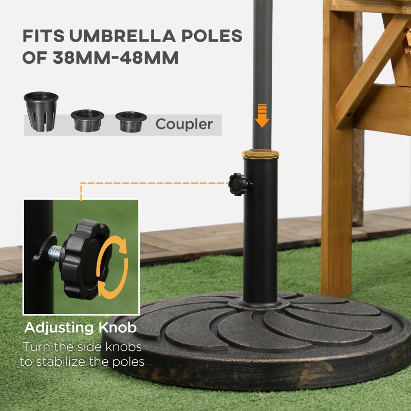 Outsunny 18kg Resin Garden Parasol Base, Round Outdoor Market Umbrella Stand Weight for Poles of 38mm to 48mm, Bronze