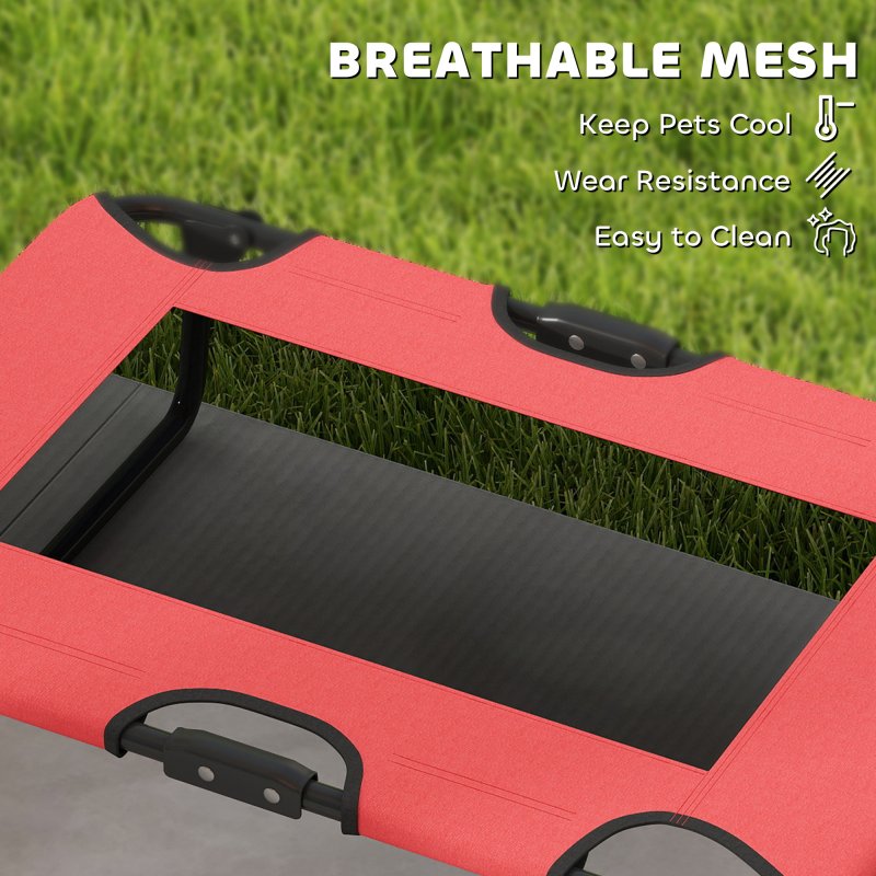 PawHut Raised Dog Bed, Portable Elevated Pet Cot with Breathable Mesh for Indoor Outdoor, for Small Medium Dogs, 75 x 51 x 18 cm, Red