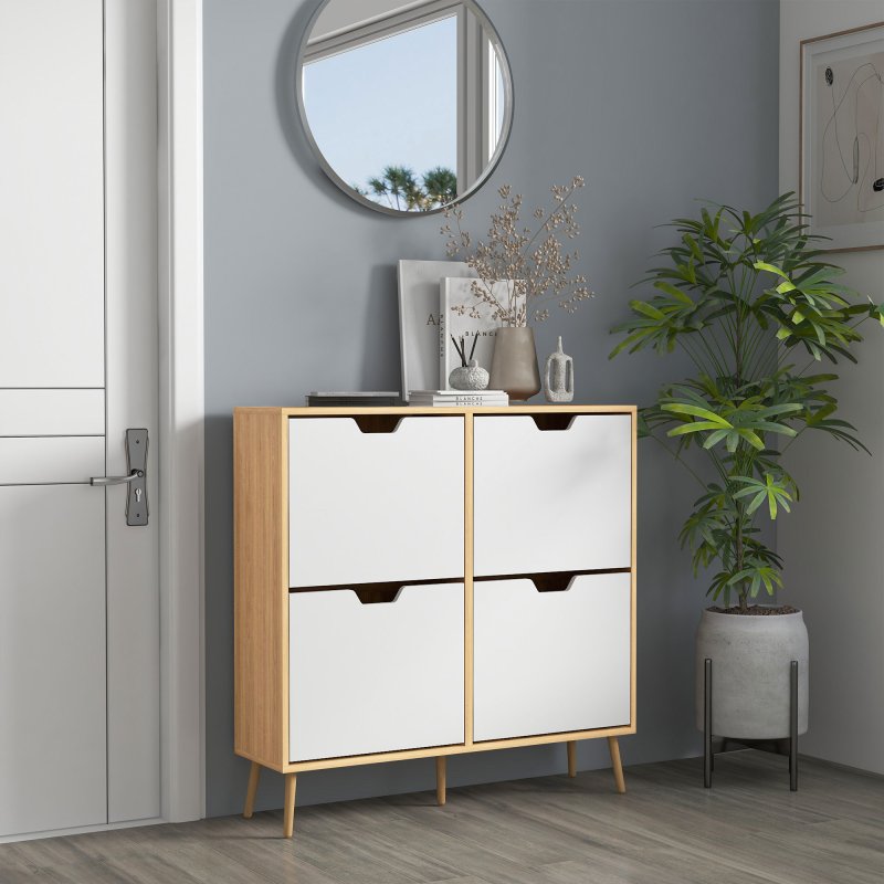 HOMCOM Modern Shoe Cabinet with 4 Flip Drawers and Adjustable Shelf, Hallway Shoe Cupboard Storage Organizer for 16 Pairs of Shoes