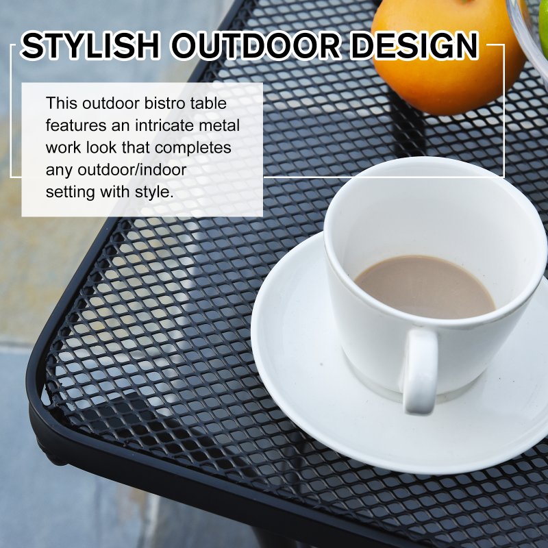 Outsunny 45cm Square Garden Table, Outdoor Metal Bistro Side Desk with Mesh Top, Black