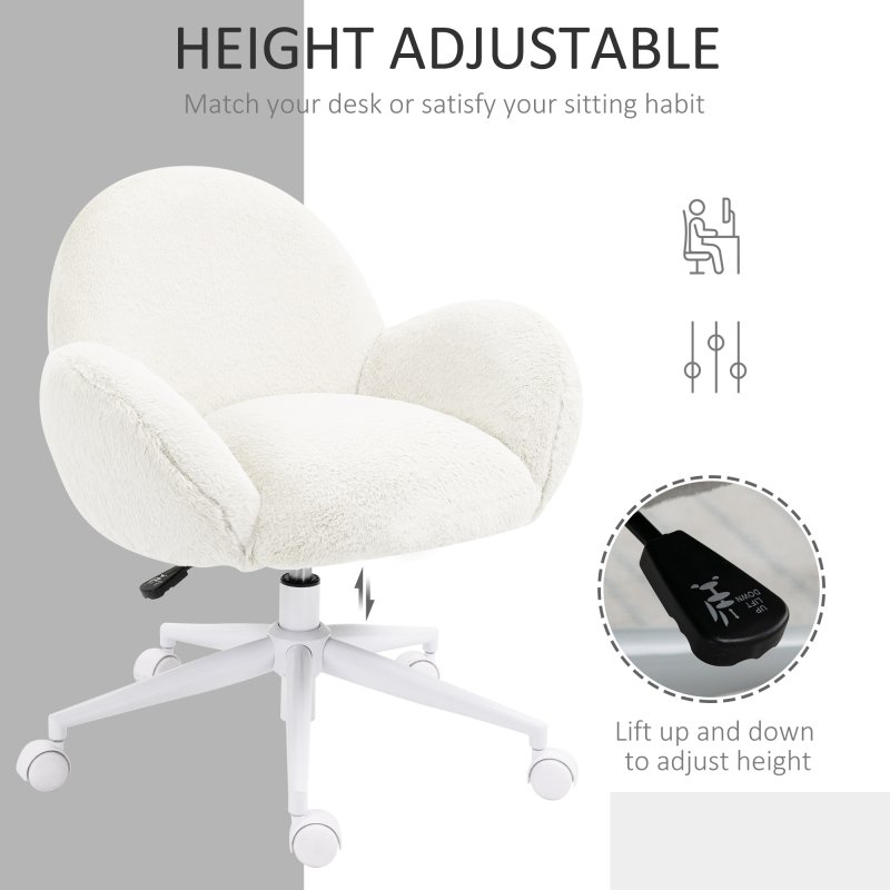 HOMCOM Fluffy Leisure Chair Office Chair with Backrest and Armrest for Home Bedroom Living Room with Wheels