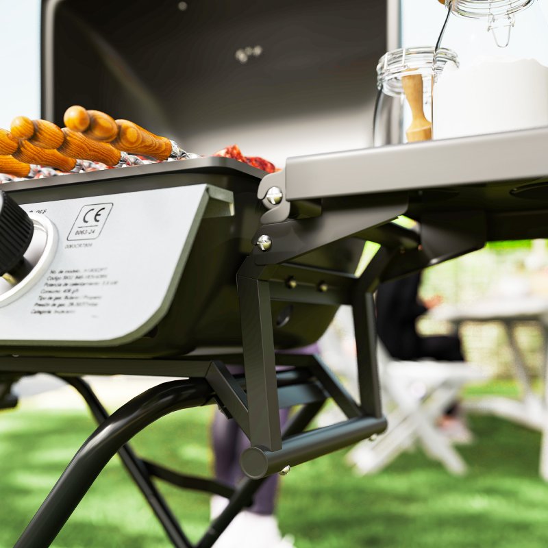 Outsunny Foldable Gas BBQ with Side Tables, 2 Burner Portable Gas Barbecue Grill with Thermometer Lid Grease Tray Wheels, Folding Trolley for Garden Party Camping Picnic Outdoor Cooking, 5.6KW, Black