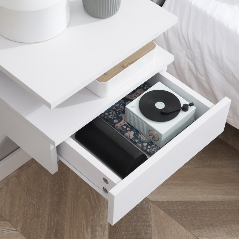 HOMCOM Floating Bedside Table Set of 2, Wall Mount Nightstands with Storage Drawer and Open Shelf for Bedroom, White