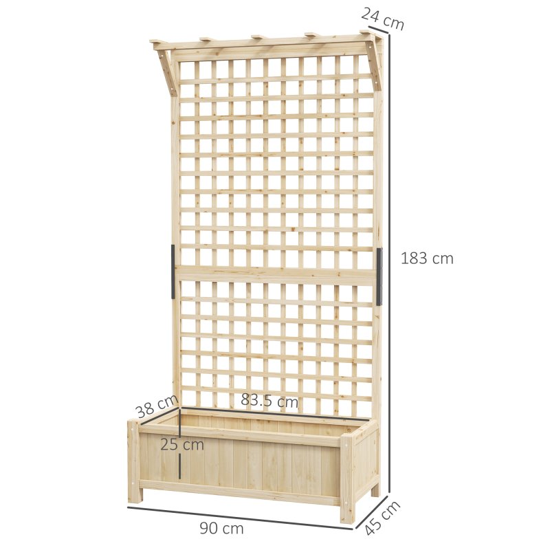 Outsunny Wood Planter with Trellis for Climbing Plants, Raised Bed, Planter Box with Drainage Holes to Grow Vegetables, Herbs and Flowers for Garden, Patio, Yard, Natural Wood Finish