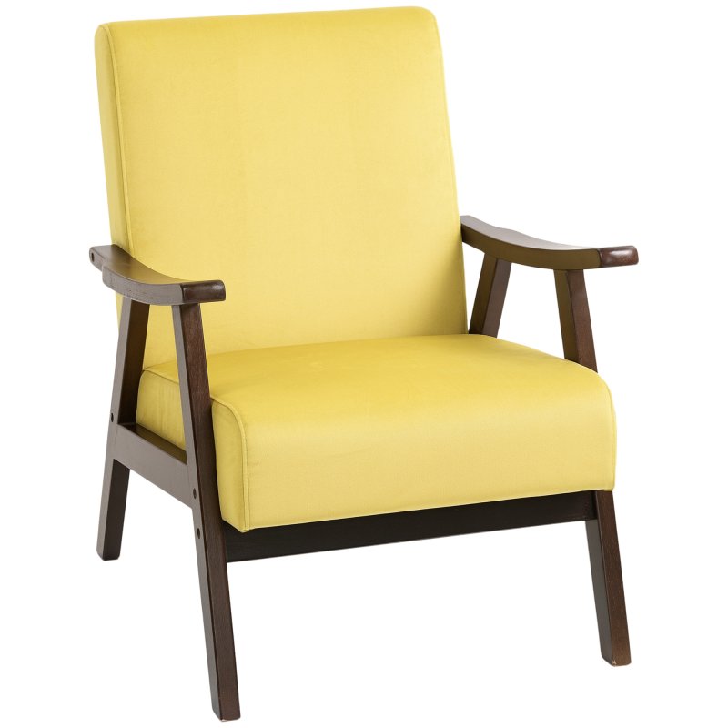 HOMCOM Nordic Accent Chair, Upholstered Velvet Armchair with Solid Wood Frame and Soft Thick Padded for Living Room, Bedroom, Champagne