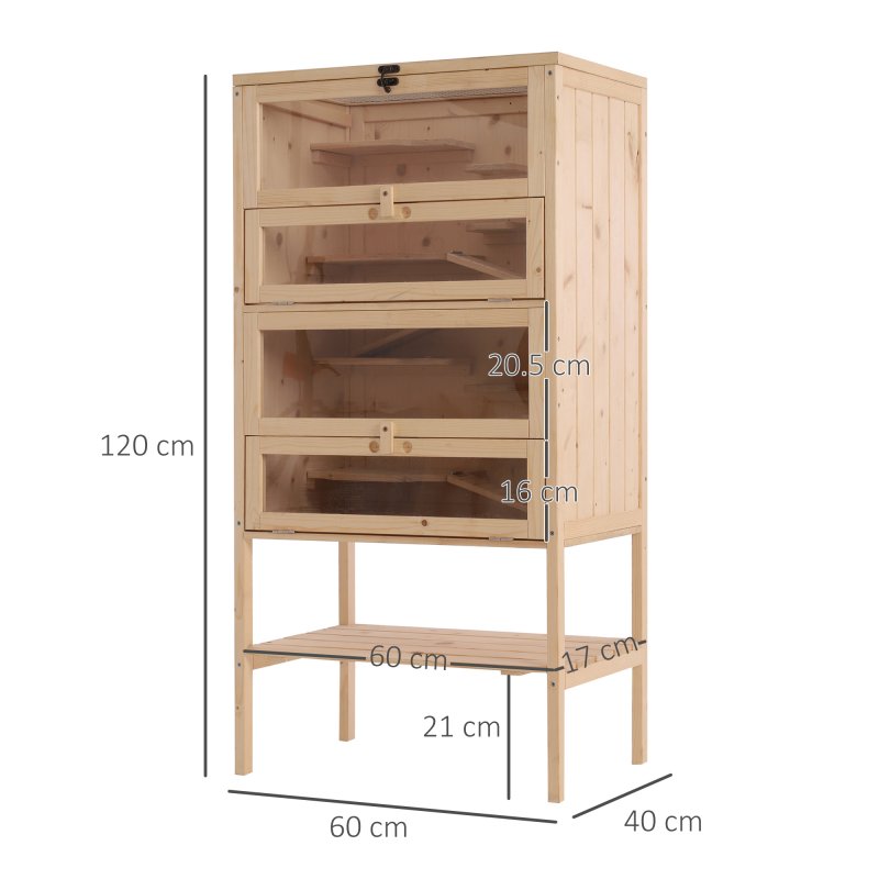 PawHut Wooden Large Hamster Cage, Gerbil Cage 4 Layers with Tall Bottom & Storage Shelf