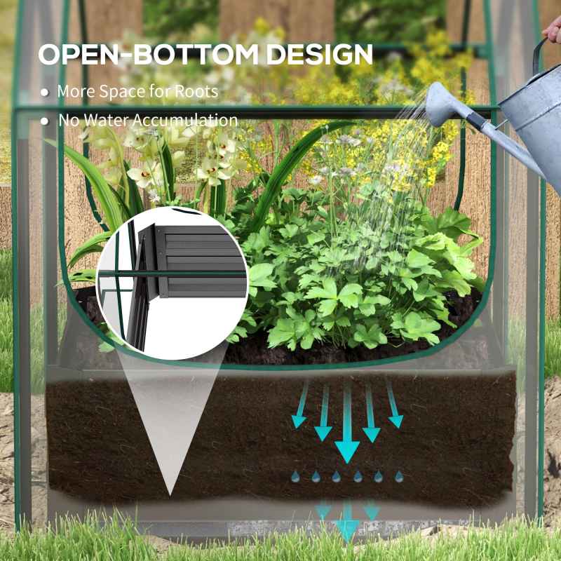 Outsunny Raised Garden Bed with Mini Greenhouse, Outdoor Metal Planter Box with Cover, for Herbs and Vegetables, Use for Patio, Garden, Balcony, Clear and Dark Grey