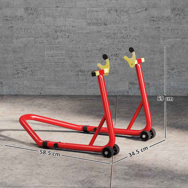 HOMCOM Motorcycle Rear Wheel Stand, 544 kg Capacity Heavy Duty Steel Motorbike Motorcycle Paddock Stand Lift with Adjustable U + L Forks, Wheels, Non-Slip Pads for Workshop Garage Repair, Red