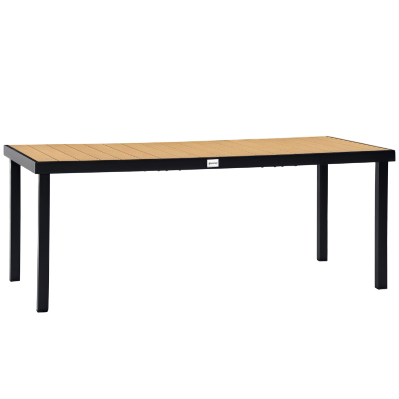 Outsunny Garden Table for 8 People, Rectangular Aluminium Outdoor Dining Table with All-Weather Faux Wood Top for Garden, Patio, 190 x 90 x 74 cm, Natural