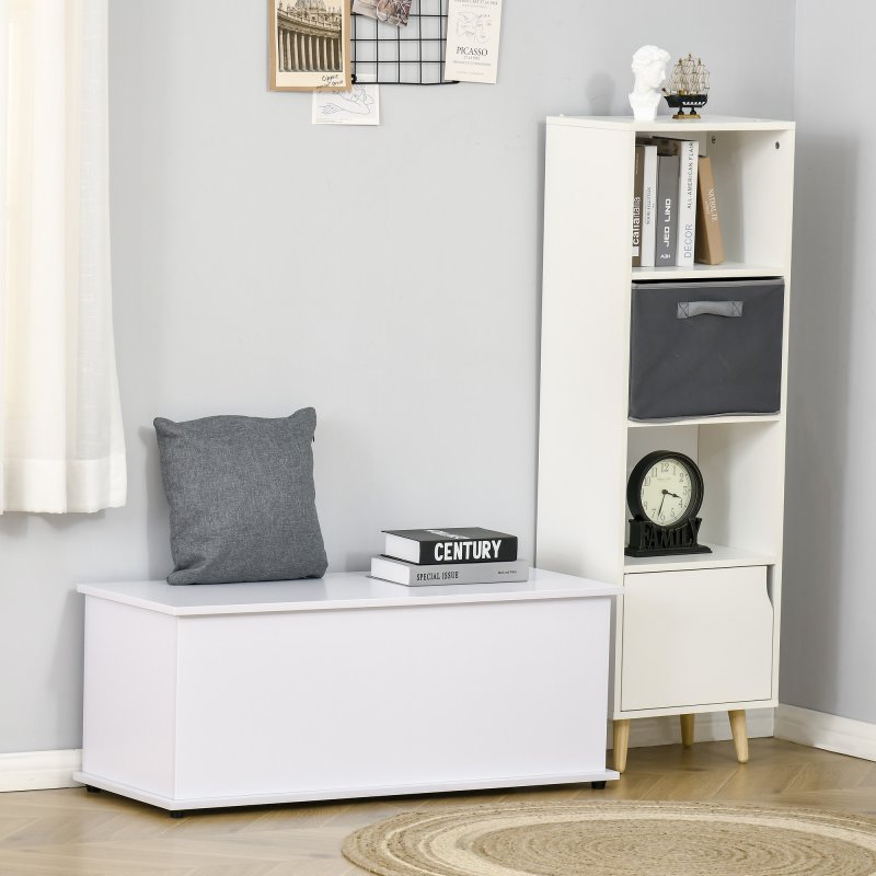 HOMCOM 113L Storage Chest, Storage Box with Flip-Top Lid and 2 Safety Hinges, Storage Trunk for Living Room, Entryway, 100 x 40 x 40 cm