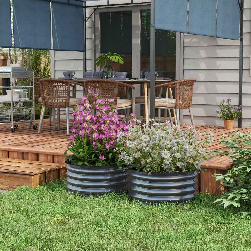 Outsunny Steel Raised Beds for Garden Set of 2, Outdoor Elevated Planter Box with Safety Edging, Easy-to-assemble Stock Tank for Growing Flowers, Herbs and Vegetables, Dark Grey