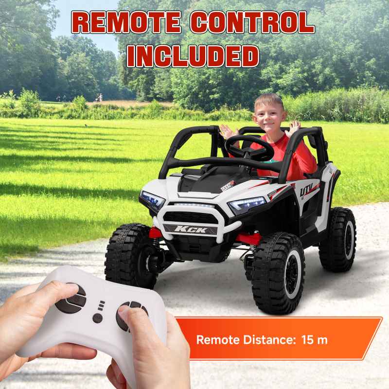 AIYAPLAY 2 Seater Ride on Truck, 24V 7AH Battery Powered Electric Ride On Car with Parental Remote Control, Spring Suspension, 3 Speeds, LED Lights, MP3, Horn, Music, White
