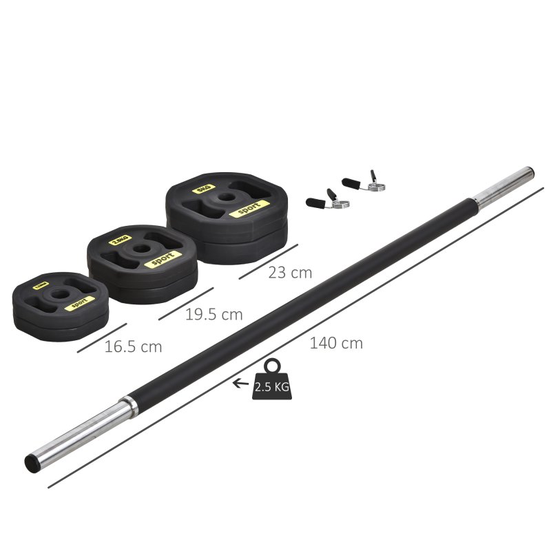 HOMCOM 20kg Adjustable Barbell Set Plate Bar Clamp Rod Home Gym Sports Area Exercise Ergonomic Black