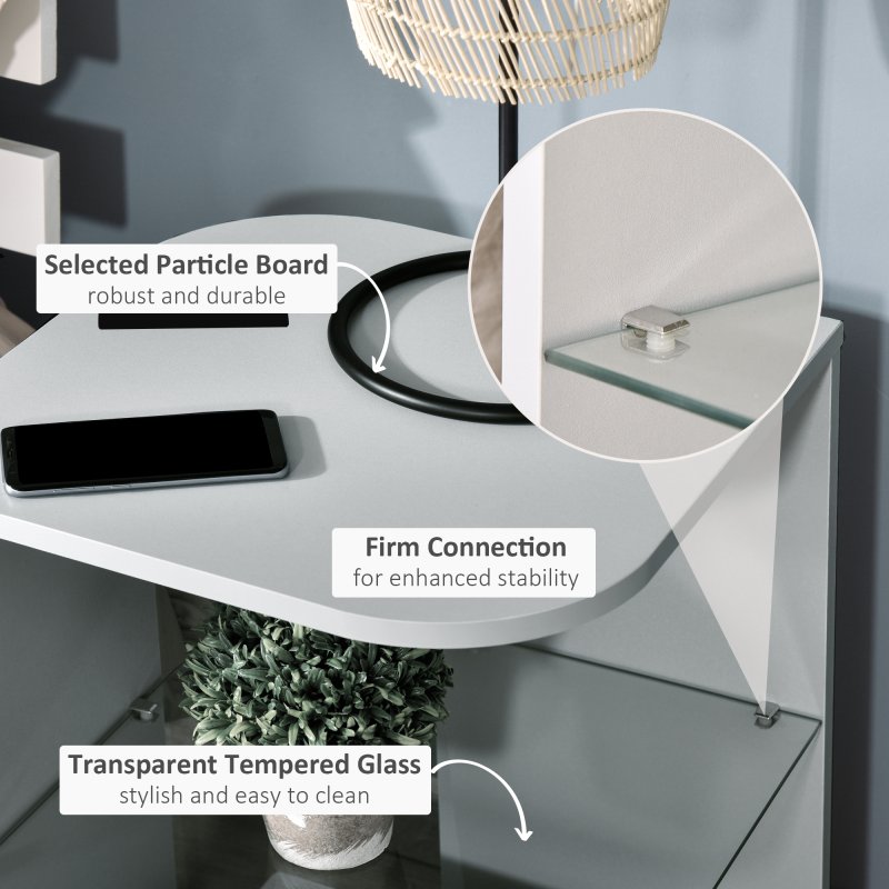 HOMCOM Modern Side Table Three Layer Bedside Table Nightstand with 2 Storage Shelves, for Living room, Bedroom